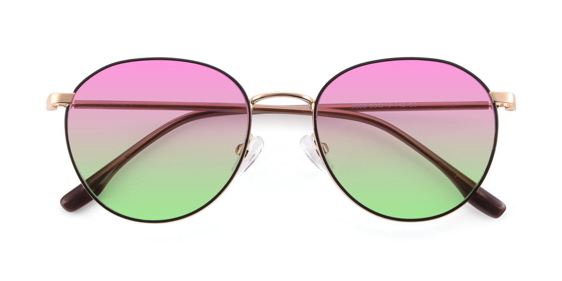 Folded Front of 9553 in Black-Gold with Pink / Green Gradient Lenses