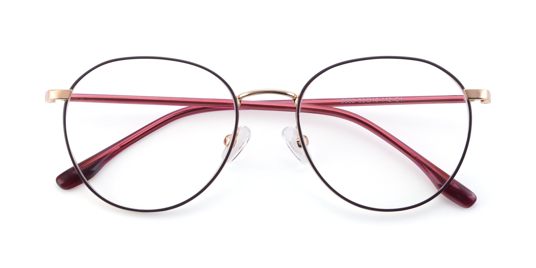 Folded Front of 9553 in Purple-Gold with Clear Reading Eyeglass Lenses