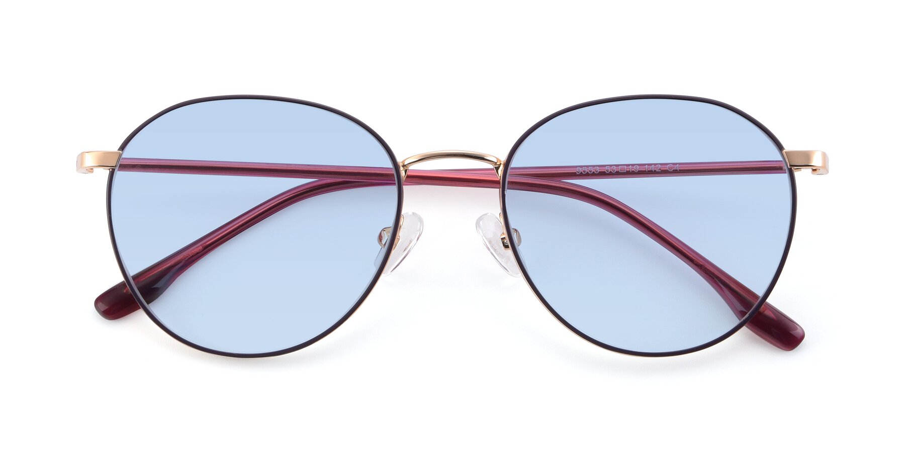 Folded Front of 9553 in Purple-Gold with Light Blue Tinted Lenses