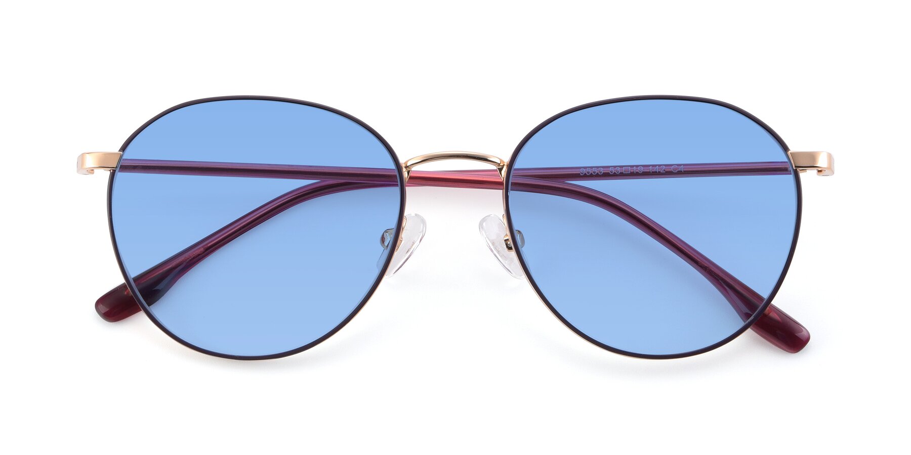 Folded Front of 9553 in Purple-Gold with Medium Blue Tinted Lenses