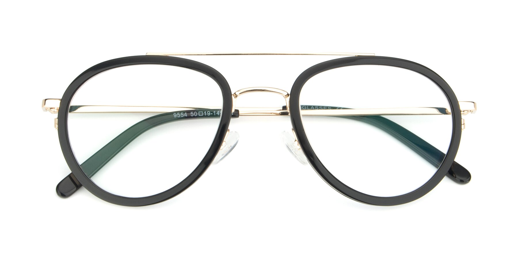 Folded Front of 9554 in Black-Gold with Clear Blue Light Blocking Lenses