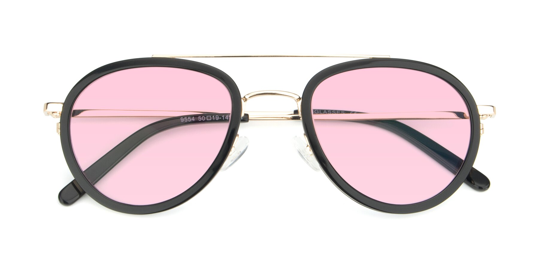 Folded Front of 9554 in Black-Gold with Light Pink Tinted Lenses