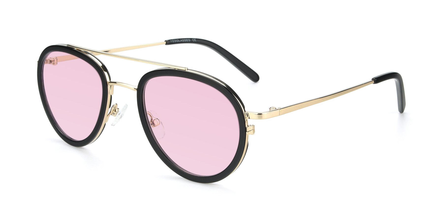 Angle of 9554 in Black-Gold with Light Pink Tinted Lenses