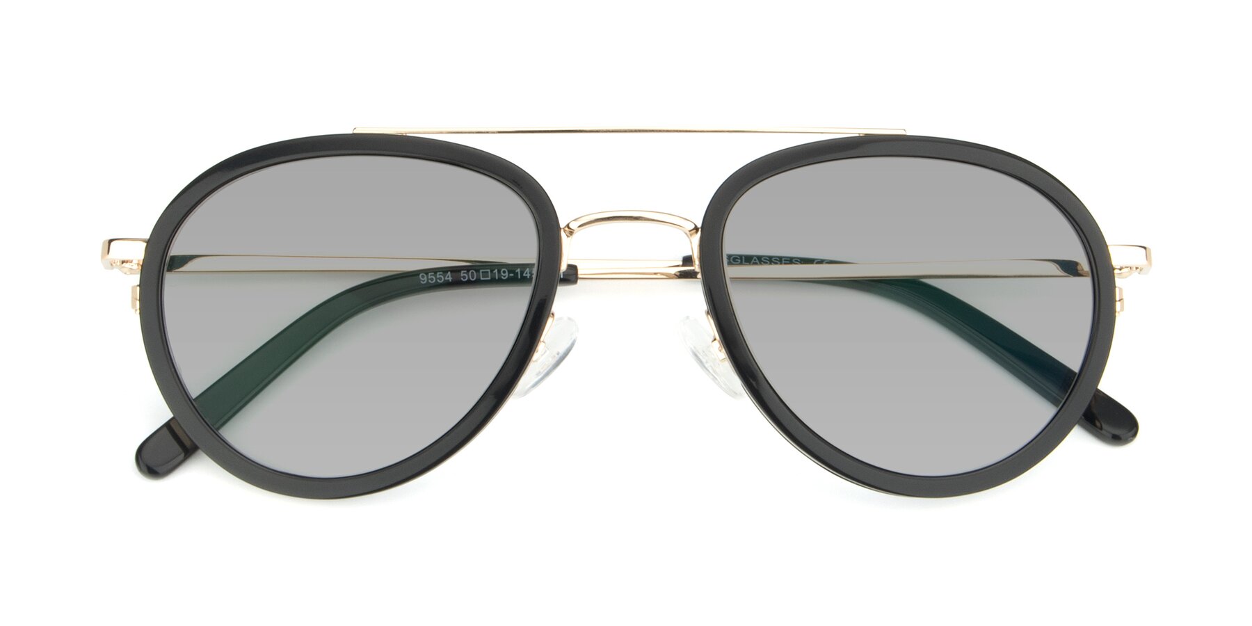Folded Front of 9554 in Black-Gold with Light Gray Tinted Lenses