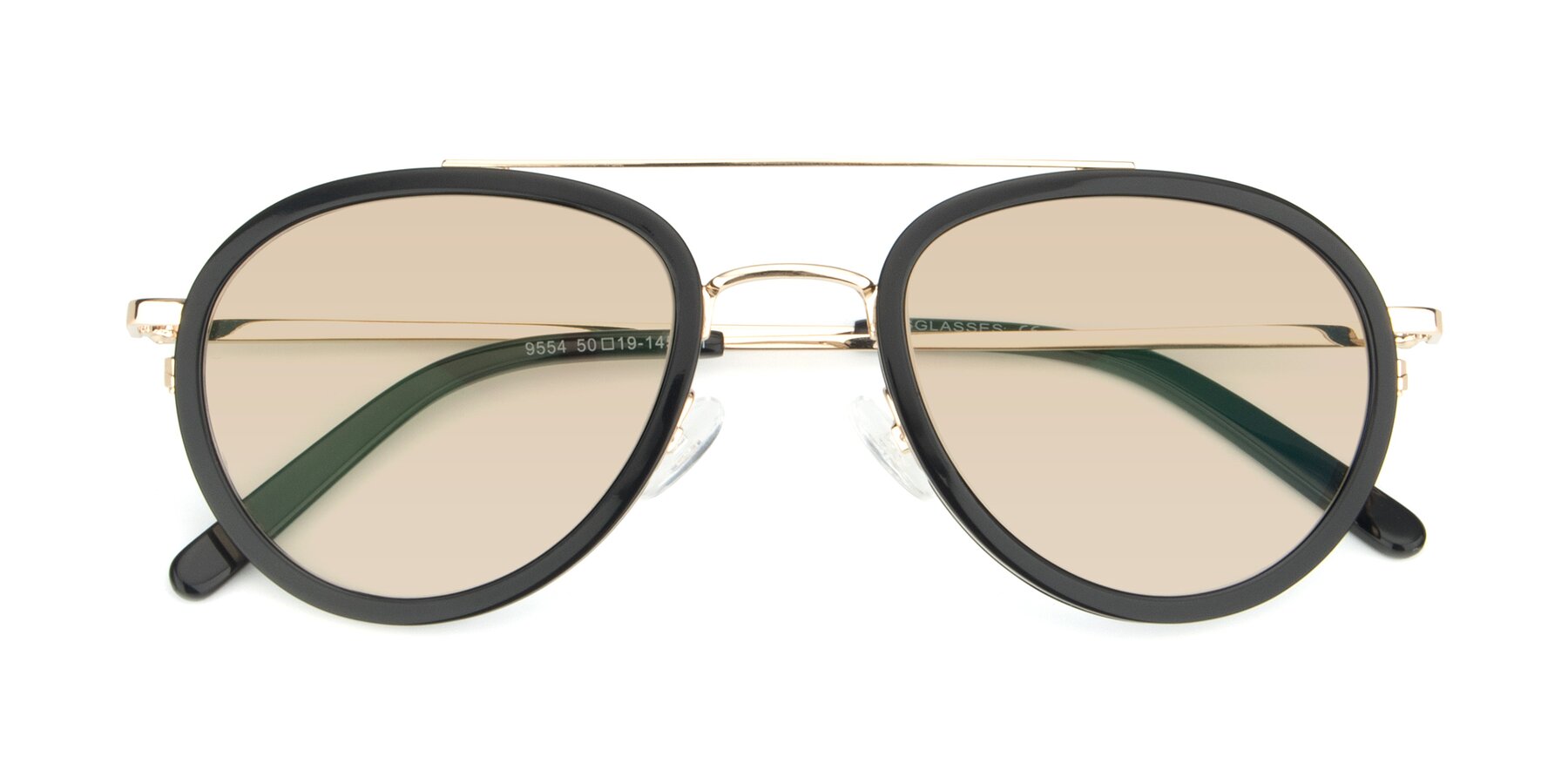 Folded Front of 9554 in Black-Gold with Light Brown Tinted Lenses