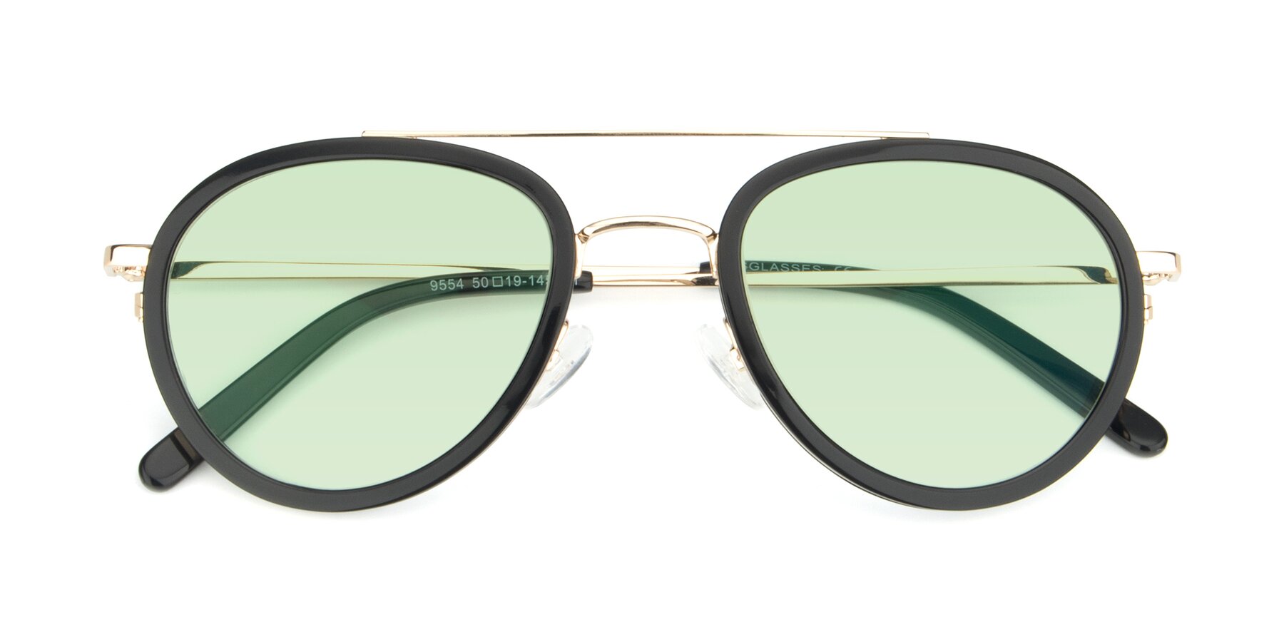 Folded Front of 9554 in Black-Gold with Light Green Tinted Lenses