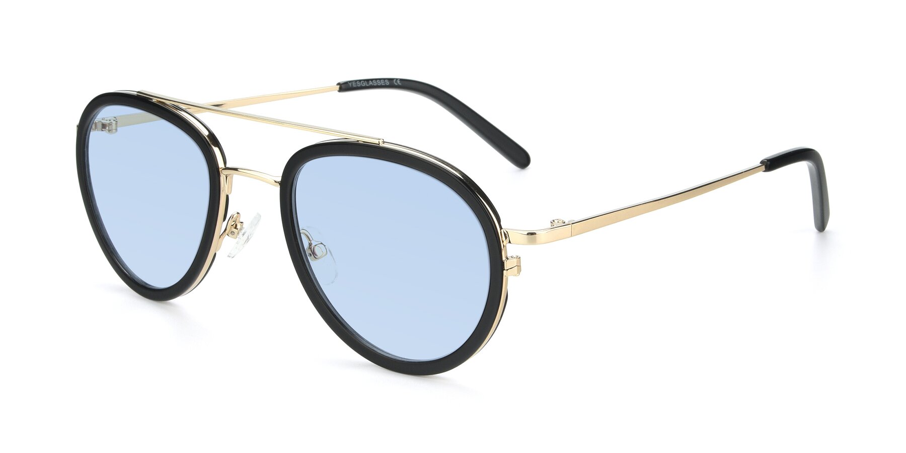 Angle of 9554 in Black-Gold with Light Blue Tinted Lenses