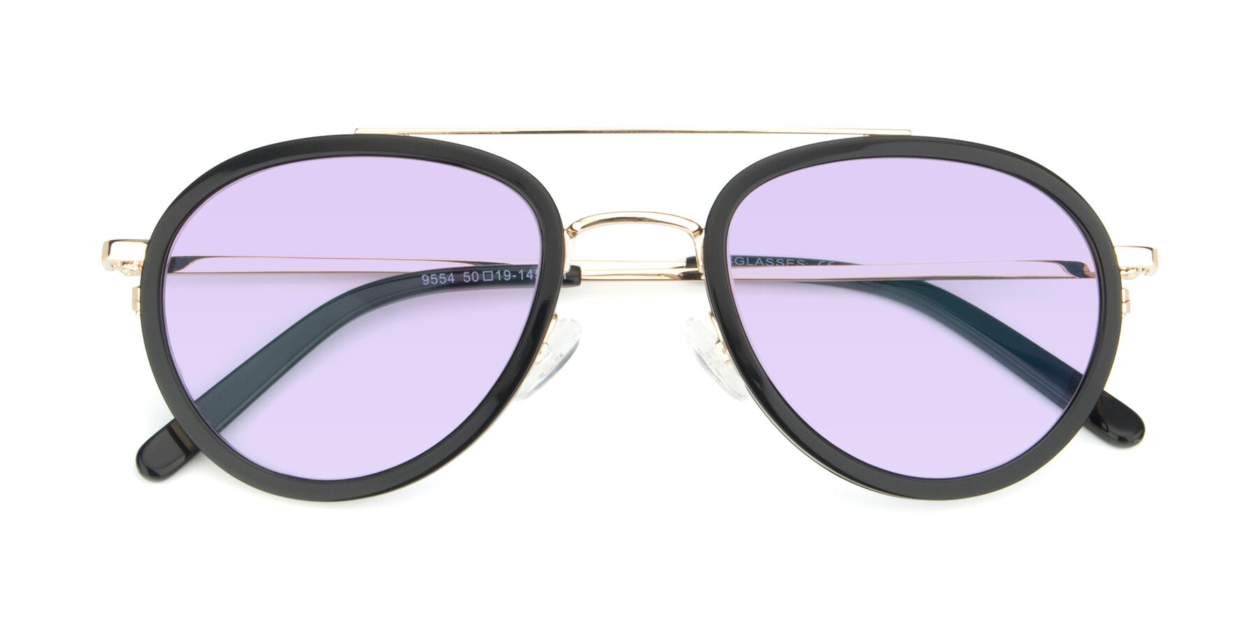 Folded Front of 9554 in Black-Gold with Light Purple Tinted Lenses