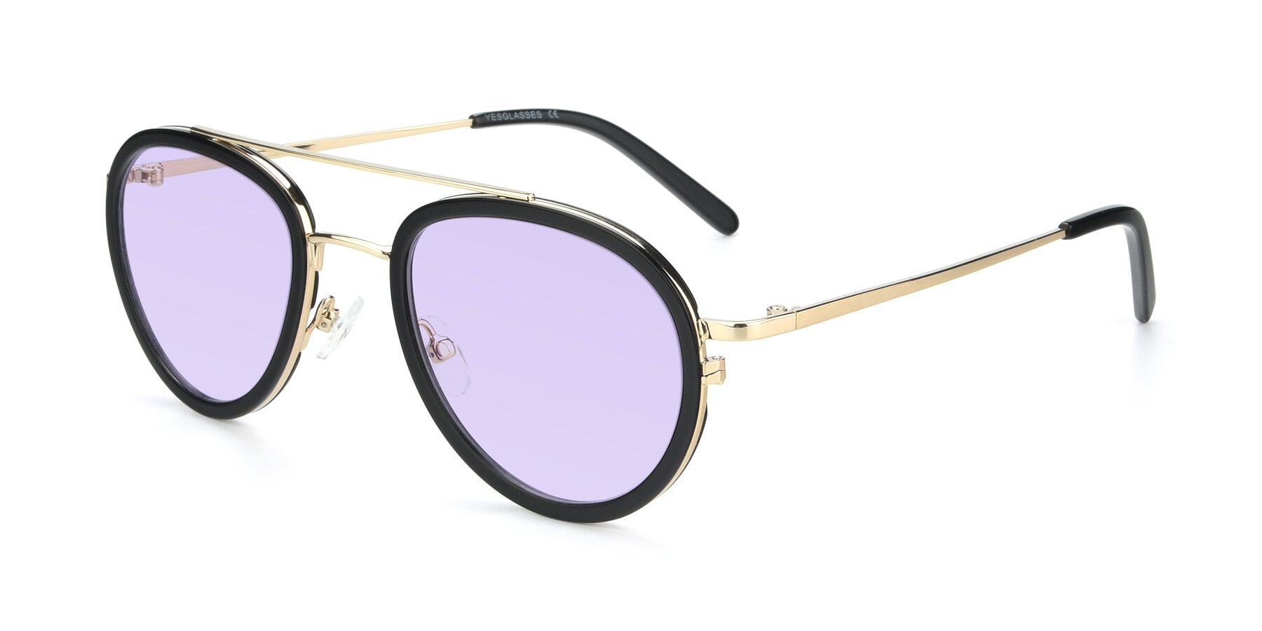Angle of 9554 in Black-Gold with Light Purple Tinted Lenses