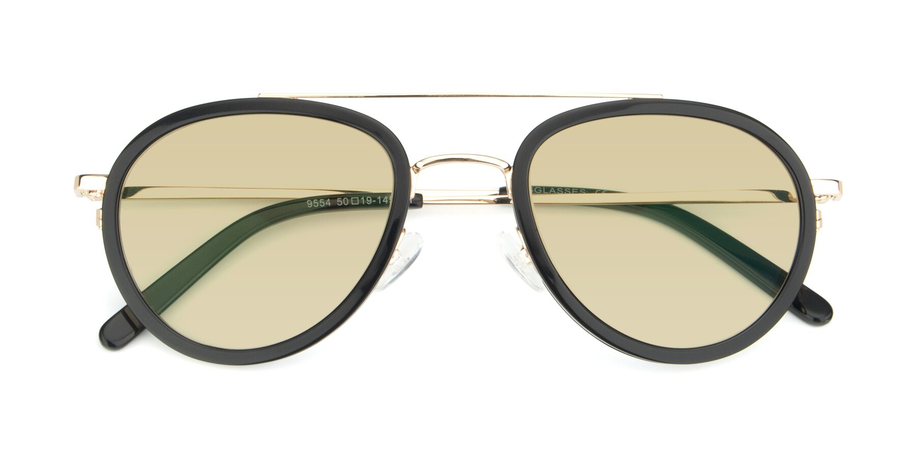 Folded Front of 9554 in Black-Gold with Light Champagne Tinted Lenses