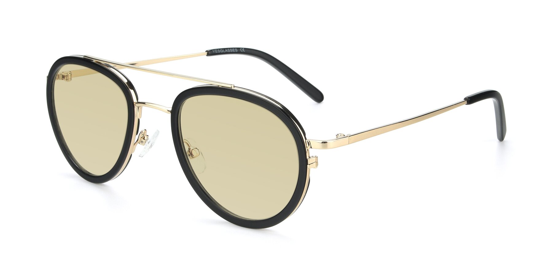 Angle of 9554 in Black-Gold with Light Champagne Tinted Lenses