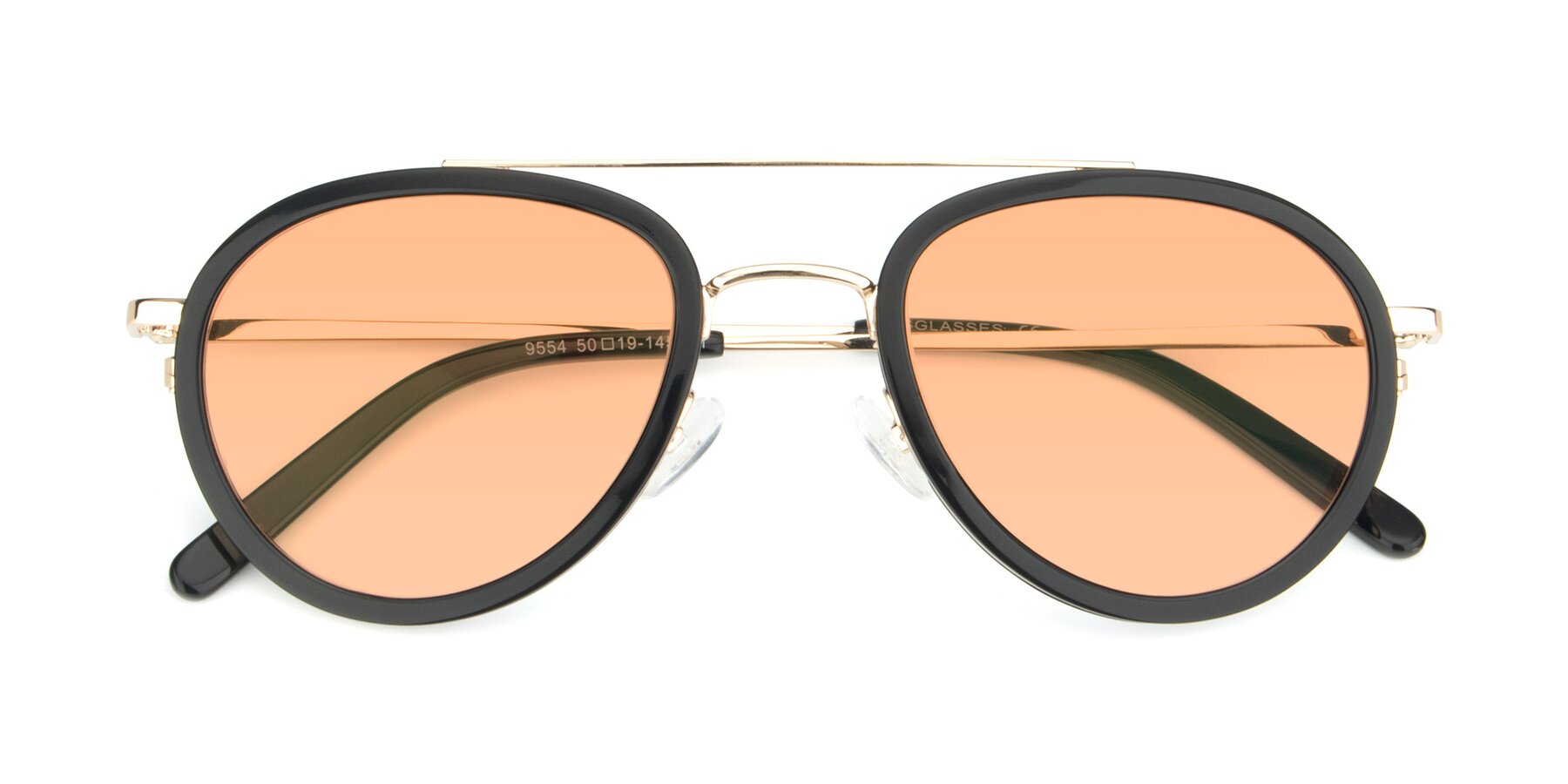 Folded Front of 9554 in Black-Gold with Light Orange Tinted Lenses