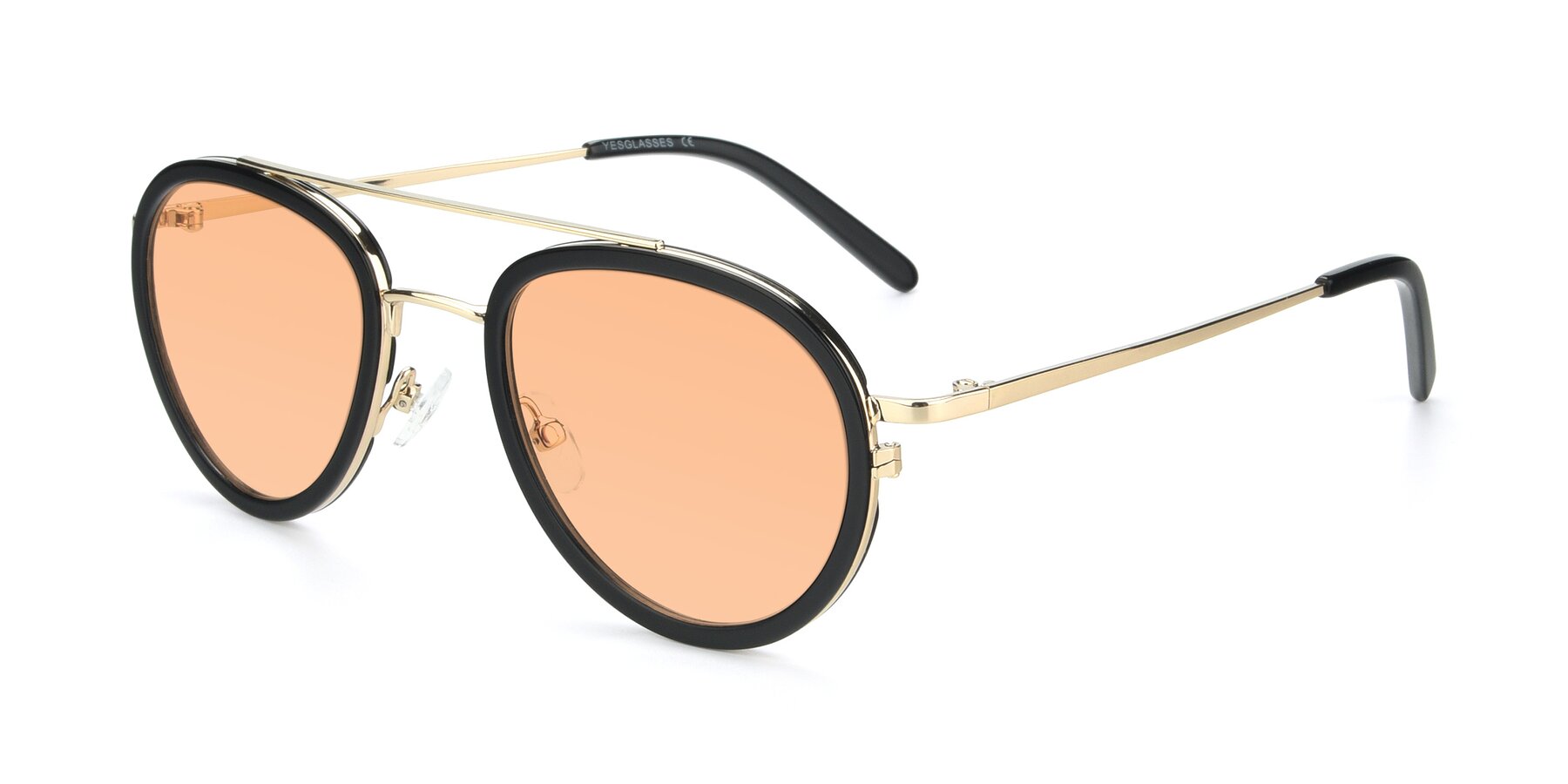 Angle of 9554 in Black-Gold with Light Orange Tinted Lenses