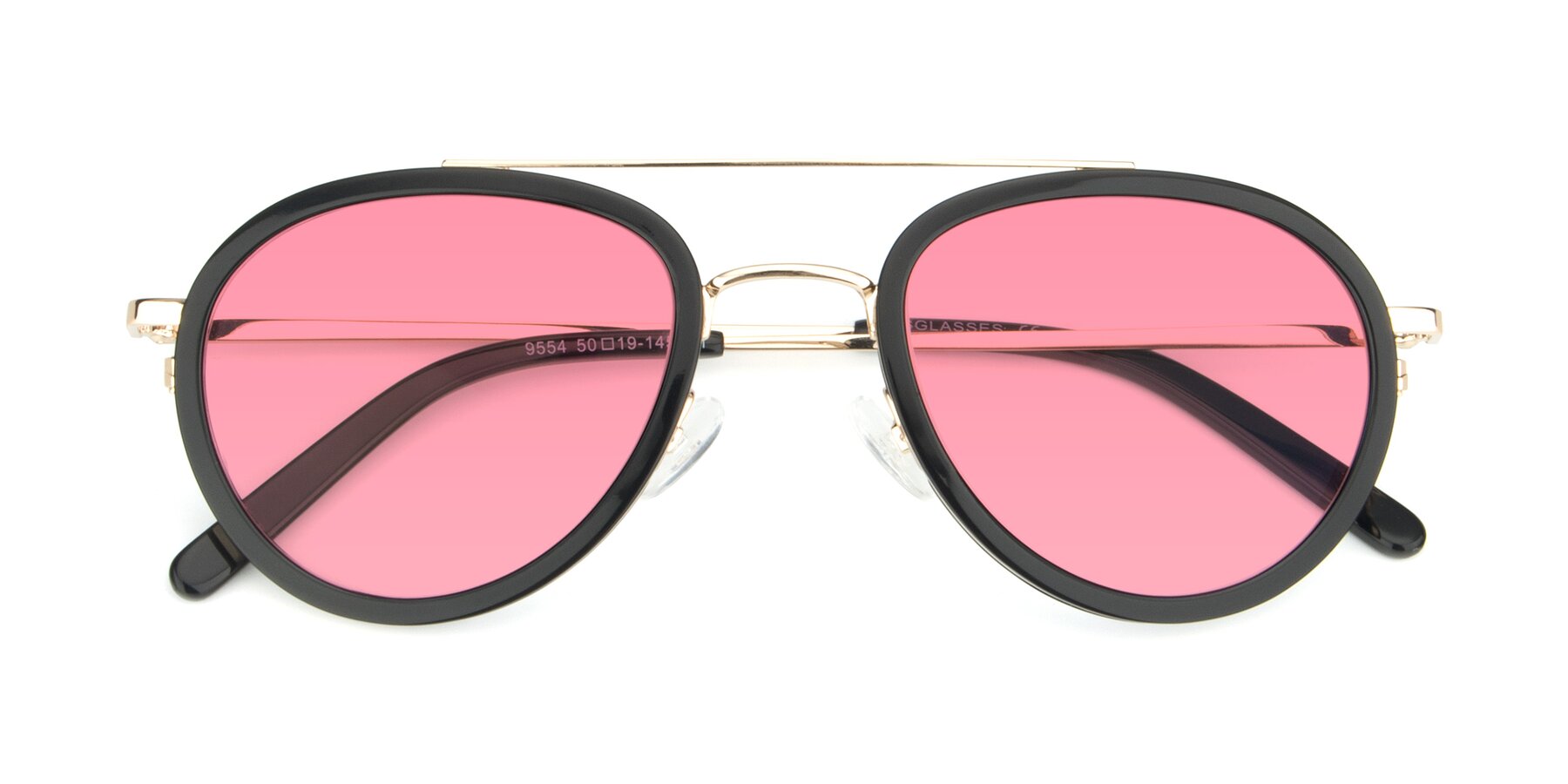 Folded Front of 9554 in Black-Gold with Pink Tinted Lenses