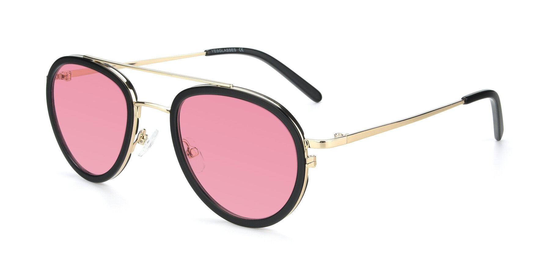 Angle of 9554 in Black-Gold with Pink Tinted Lenses