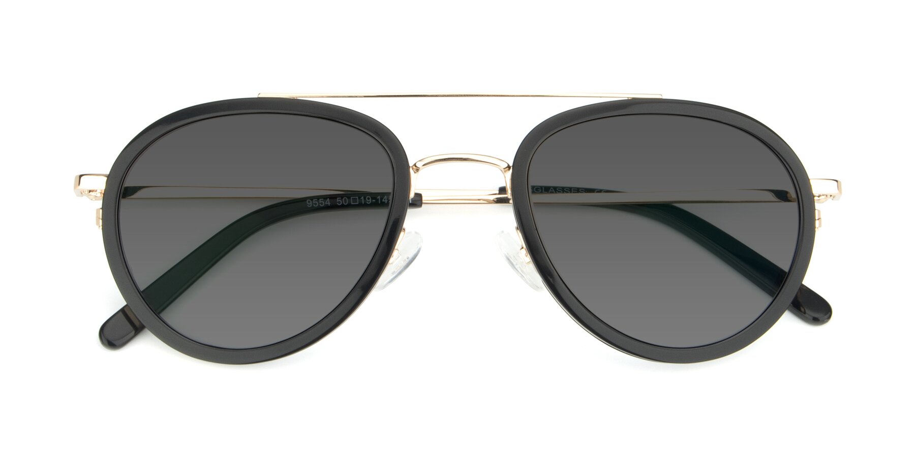 Folded Front of 9554 in Black-Gold with Medium Gray Tinted Lenses