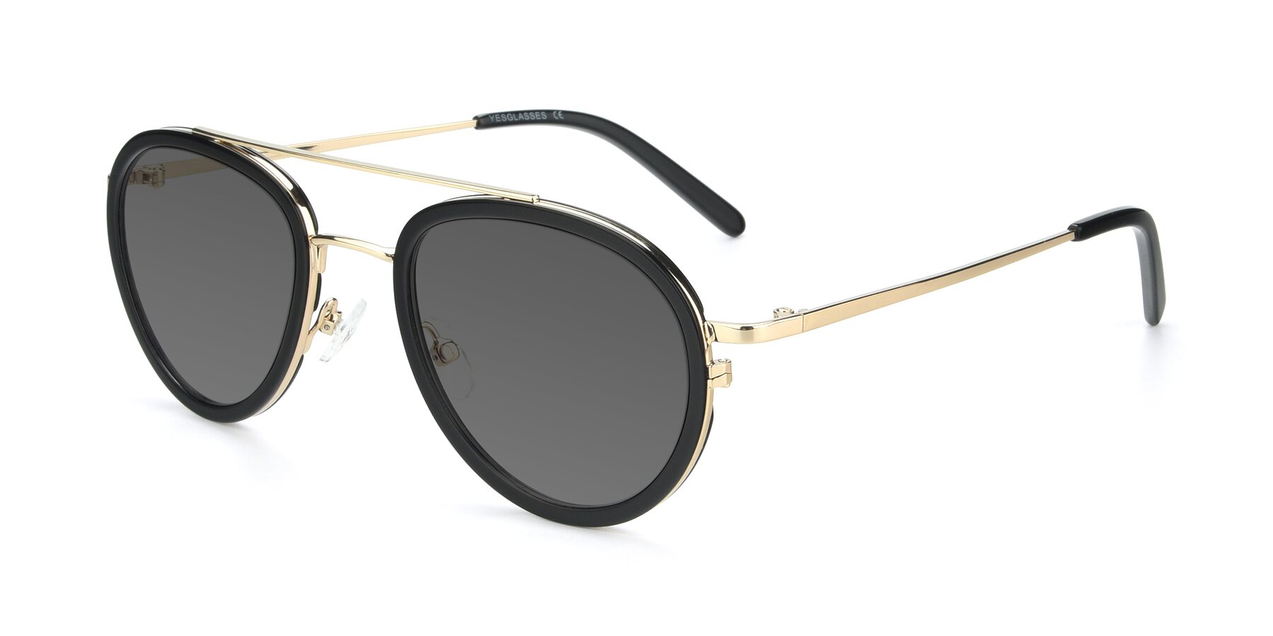 Angle of 9554 in Black-Gold with Medium Gray Tinted Lenses