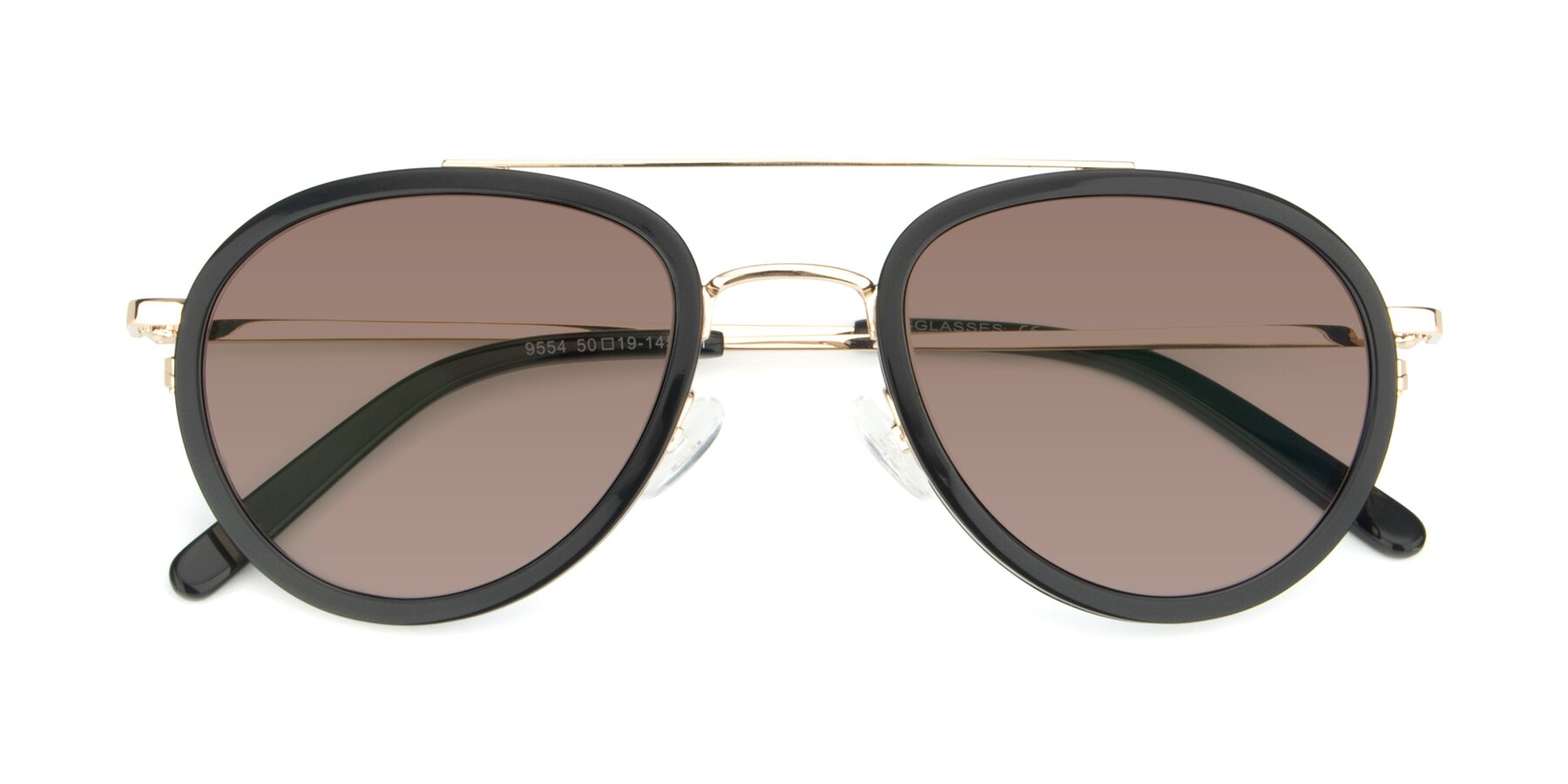 Folded Front of 9554 in Black-Gold with Medium Brown Tinted Lenses