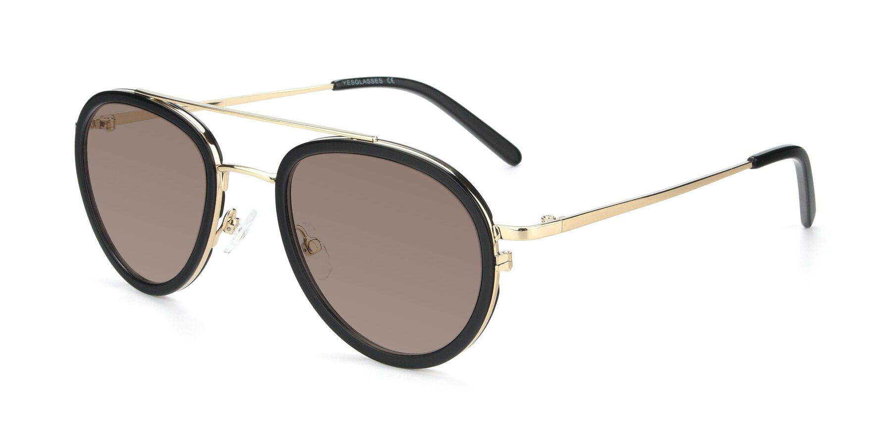 Angle of 9554 in Black-Gold with Medium Brown Tinted Lenses
