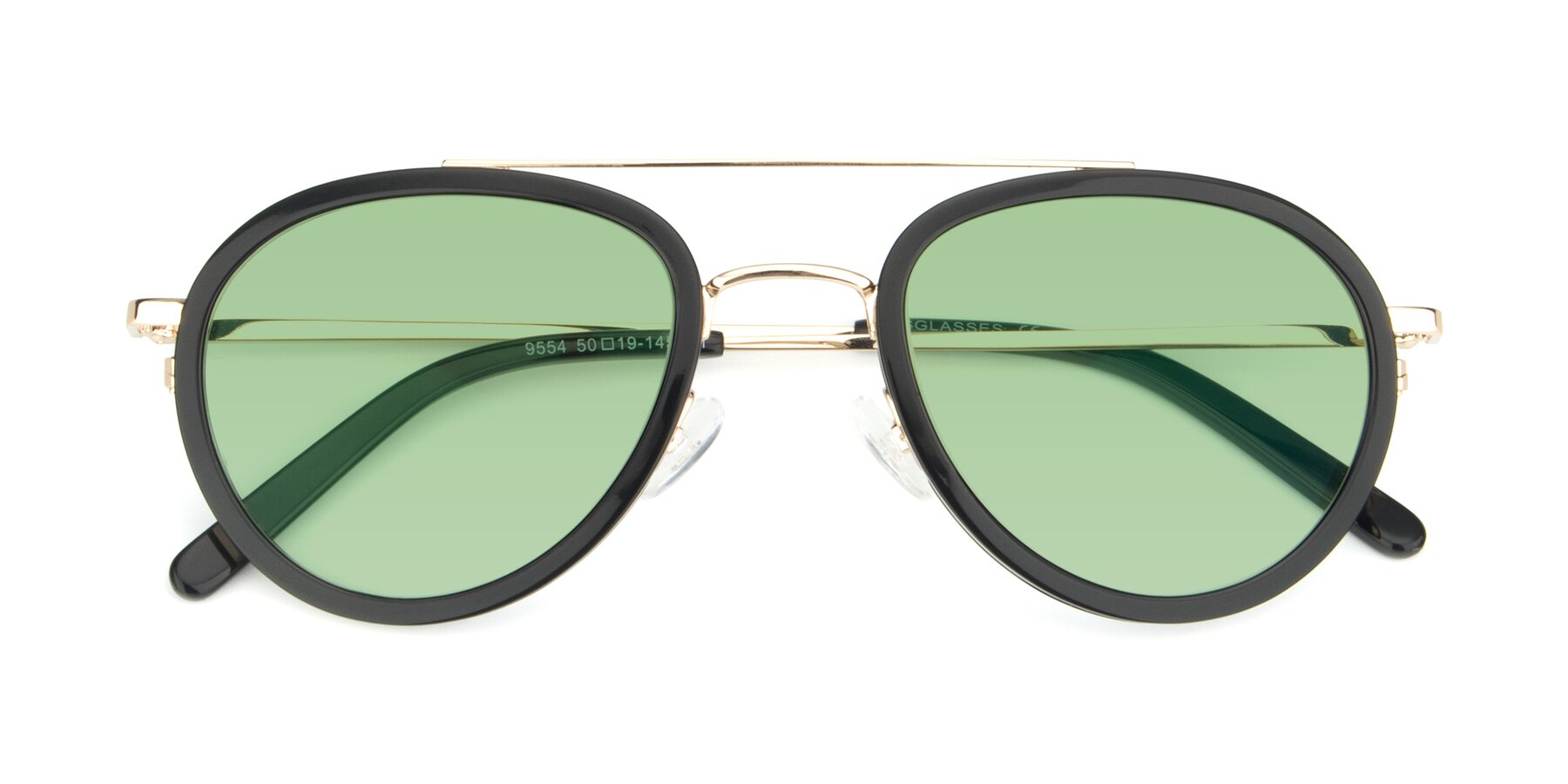 Folded Front of 9554 in Black-Gold with Medium Green Tinted Lenses