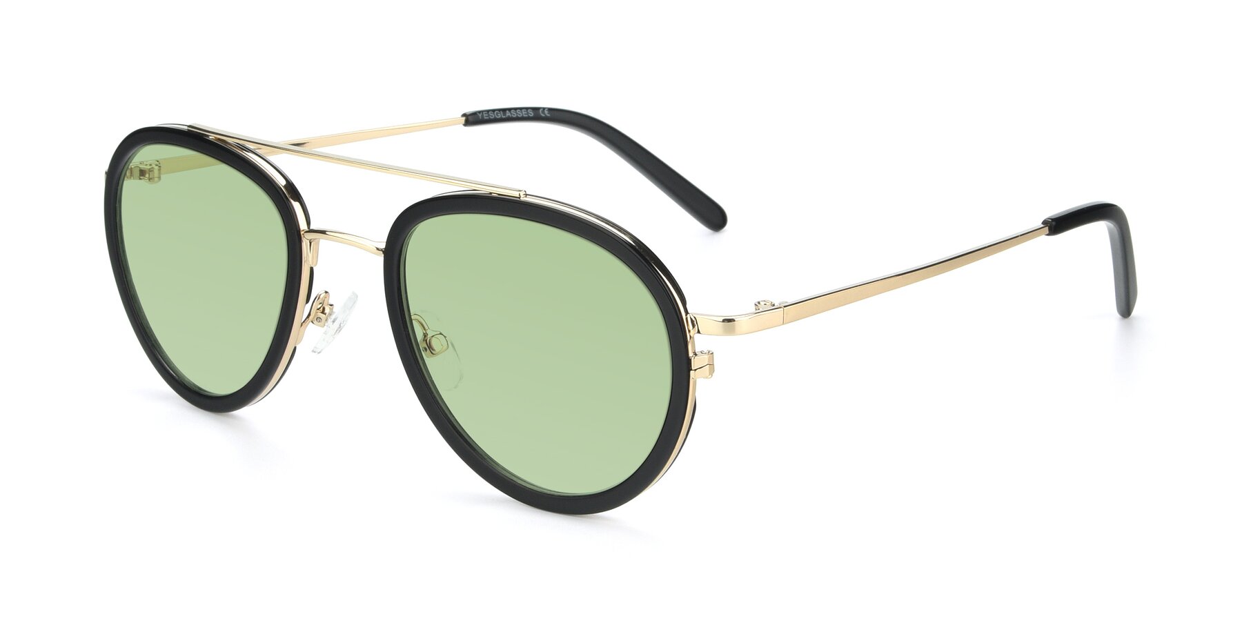 Angle of 9554 in Black-Gold with Medium Green Tinted Lenses