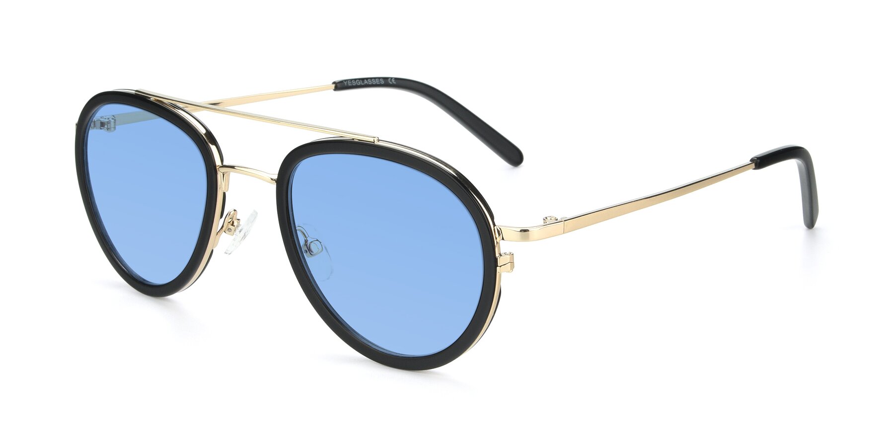 Angle of 9554 in Black-Gold with Medium Blue Tinted Lenses