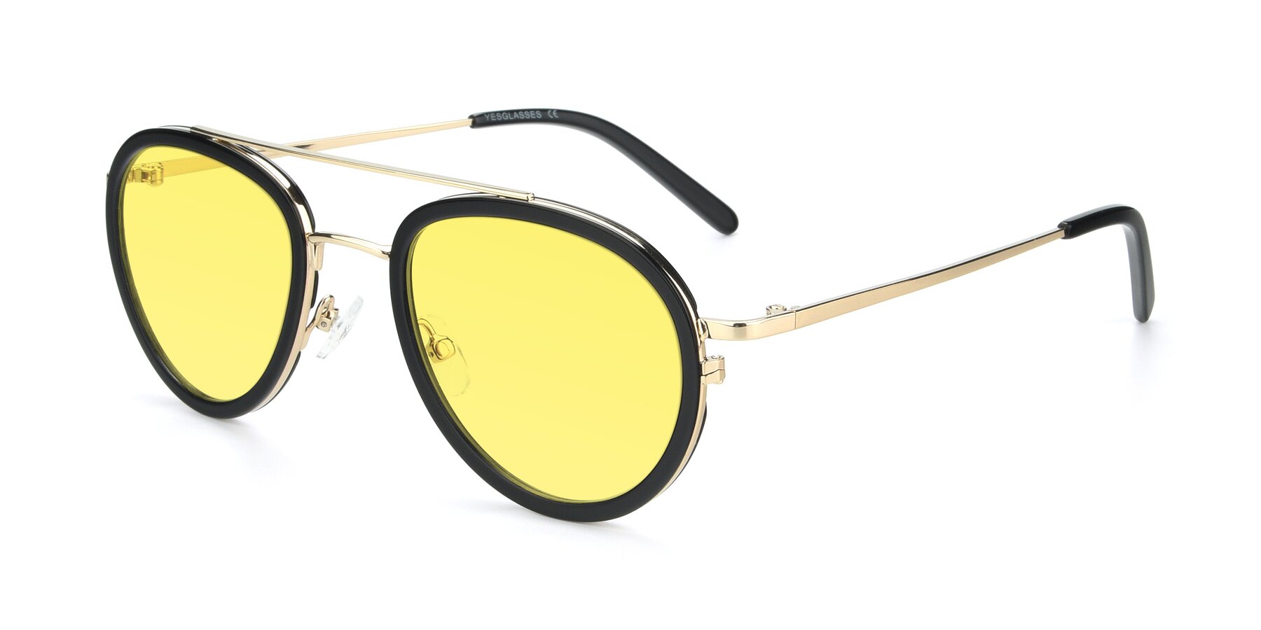 Angle of 9554 in Black-Gold with Medium Yellow Tinted Lenses