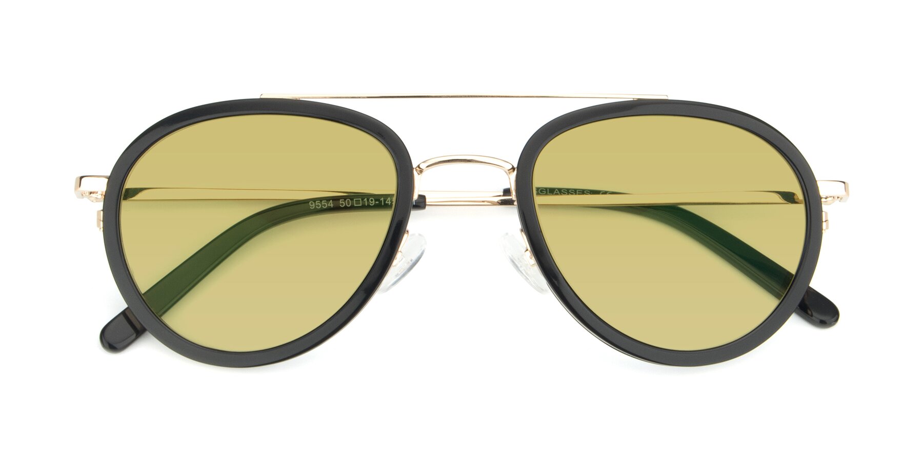 Folded Front of 9554 in Black-Gold with Medium Champagne Tinted Lenses
