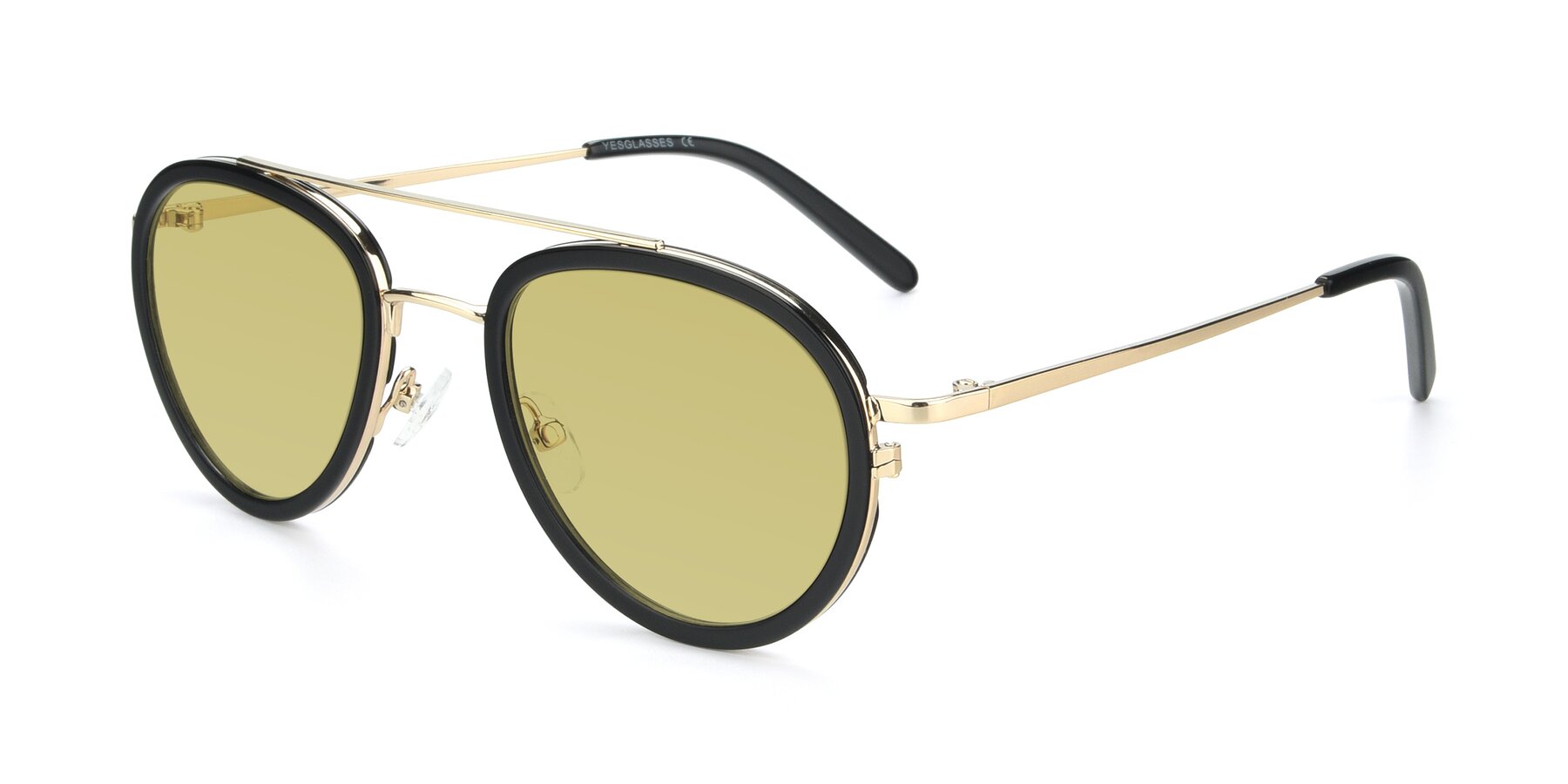 Angle of 9554 in Black-Gold with Medium Champagne Tinted Lenses