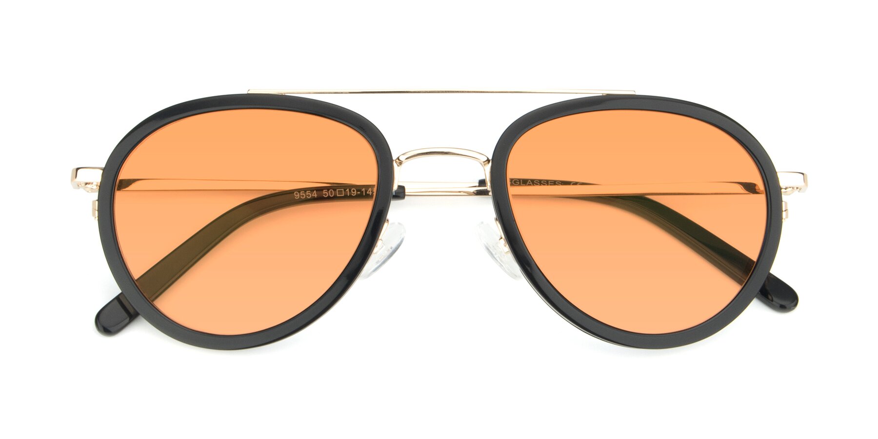 Folded Front of 9554 in Black-Gold with Medium Orange Tinted Lenses