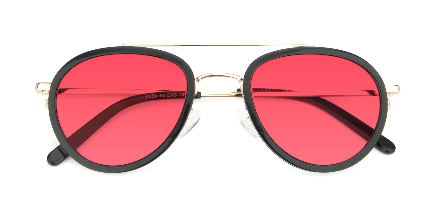 Folded Front of 9554 in Black-Gold with Red Tinted Lenses