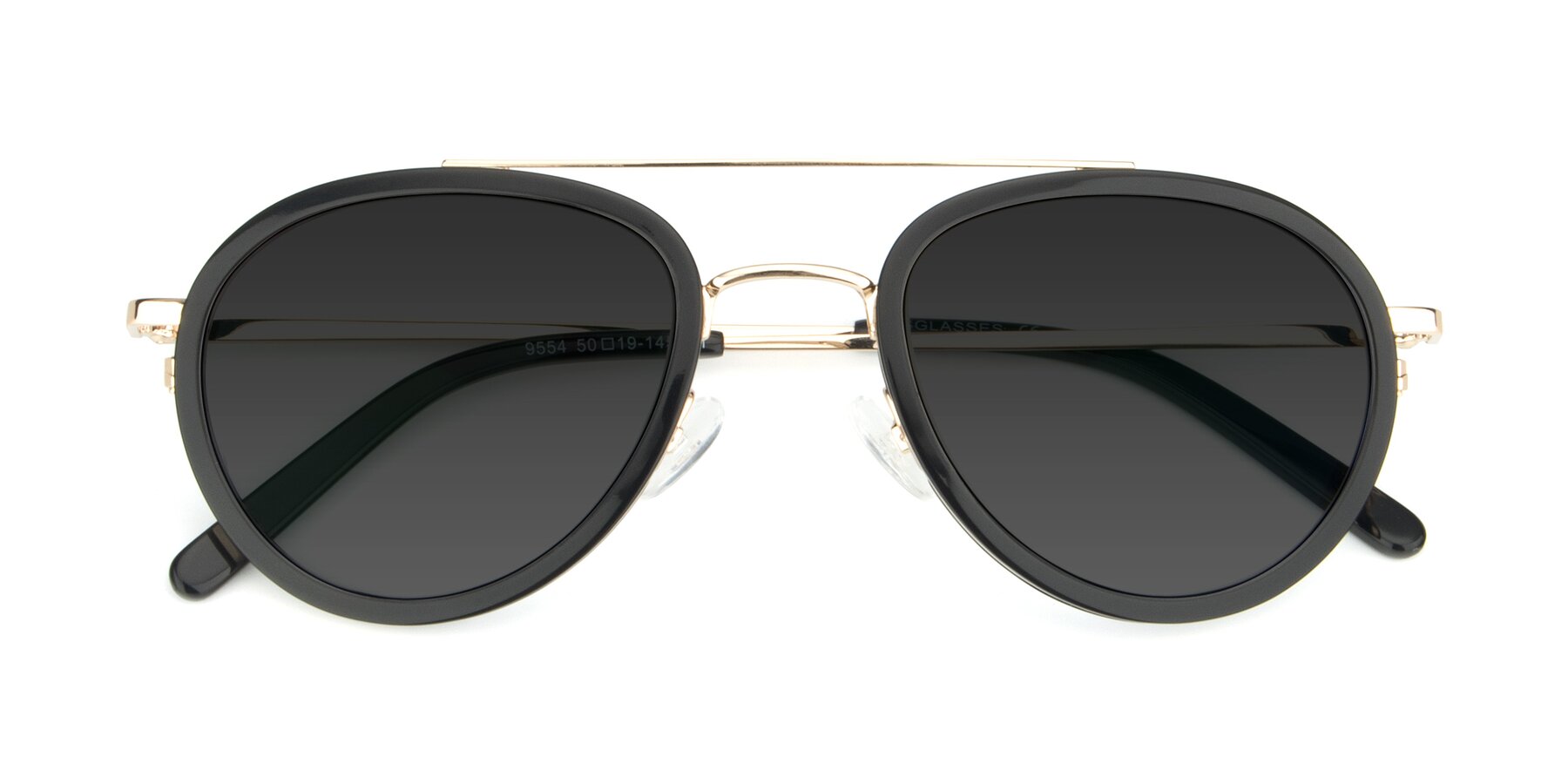 Folded Front of 9554 in Black-Gold with Gray Tinted Lenses