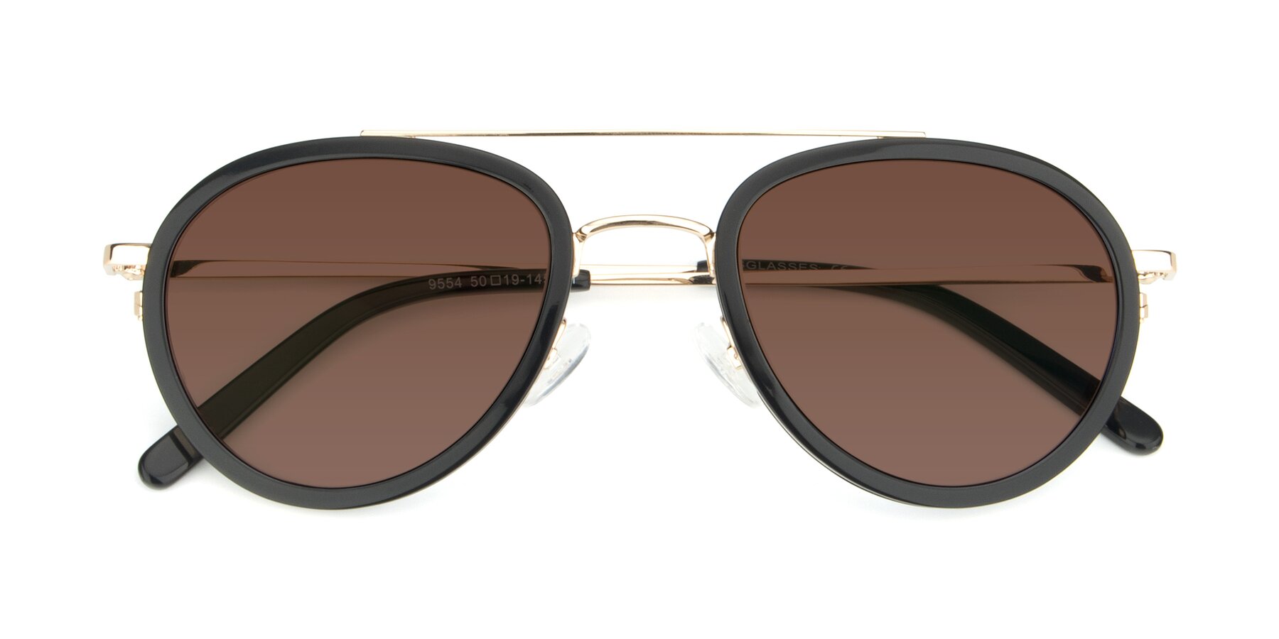 Folded Front of 9554 in Black-Gold with Brown Tinted Lenses