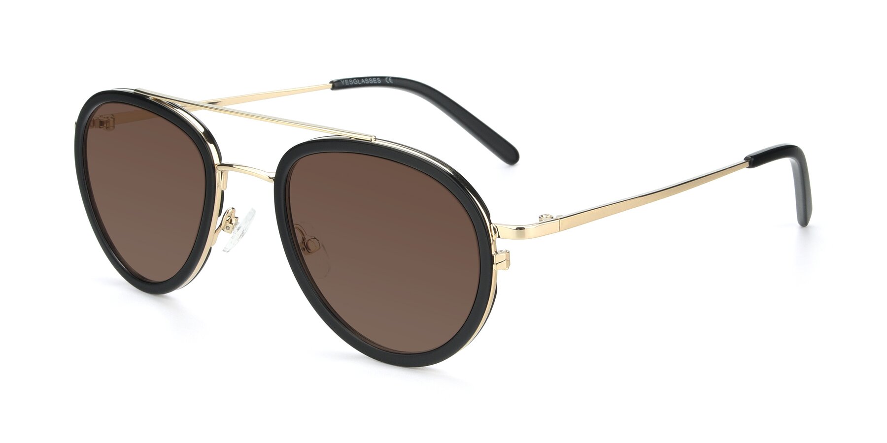 Angle of 9554 in Black-Gold with Brown Tinted Lenses