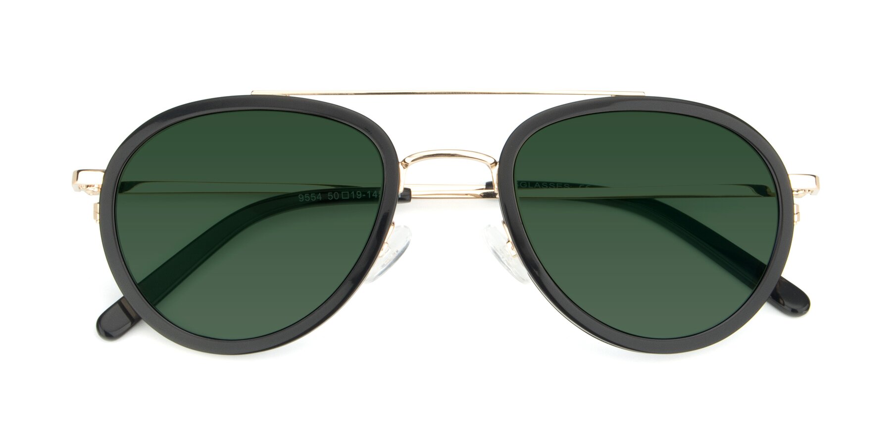 Folded Front of 9554 in Black-Gold with Green Tinted Lenses
