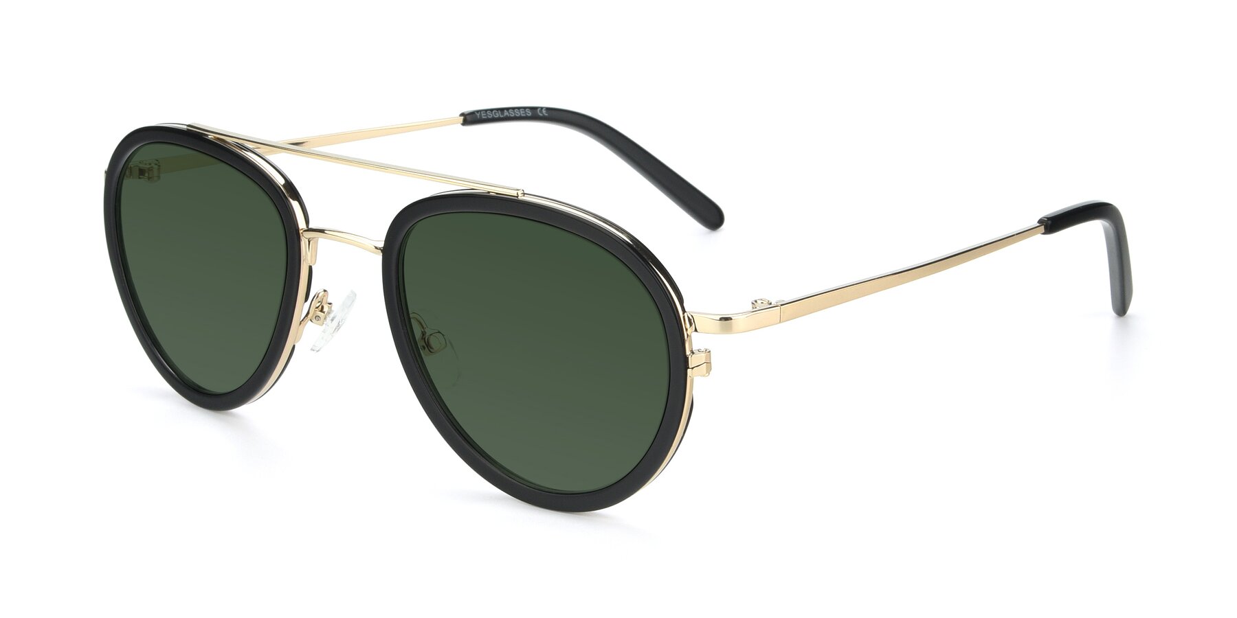 Angle of 9554 in Black-Gold with Green Tinted Lenses