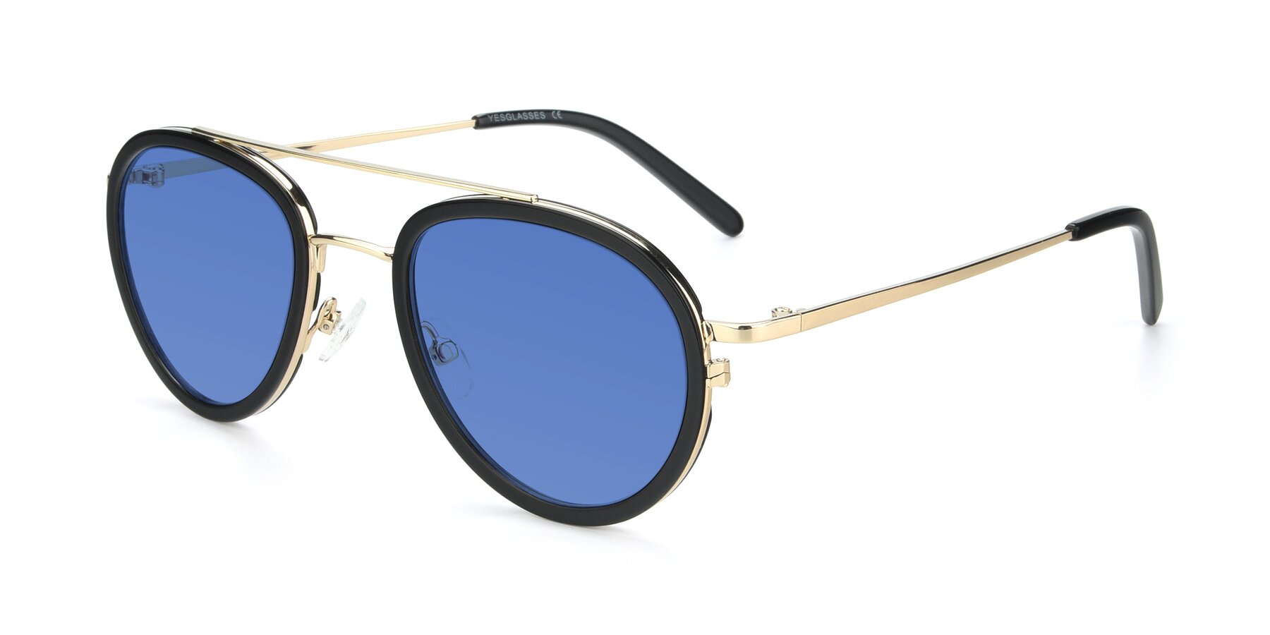 Angle of 9554 in Black-Gold with Blue Tinted Lenses