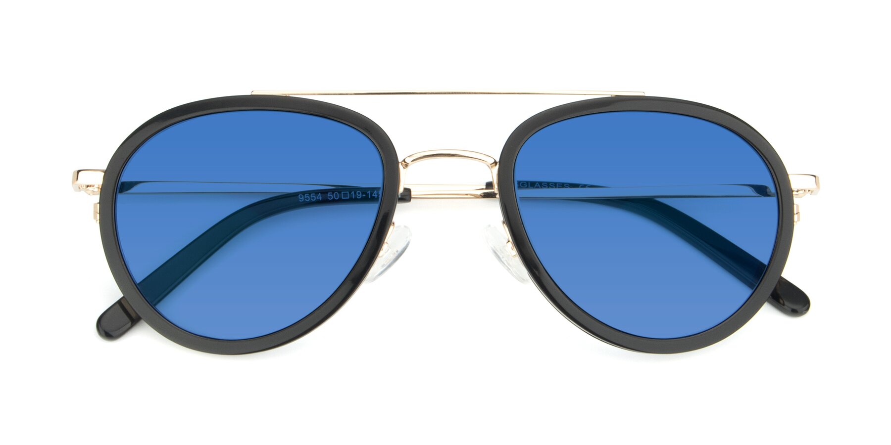 View of 9554 in Black-Gold with Blue Tinted Lenses