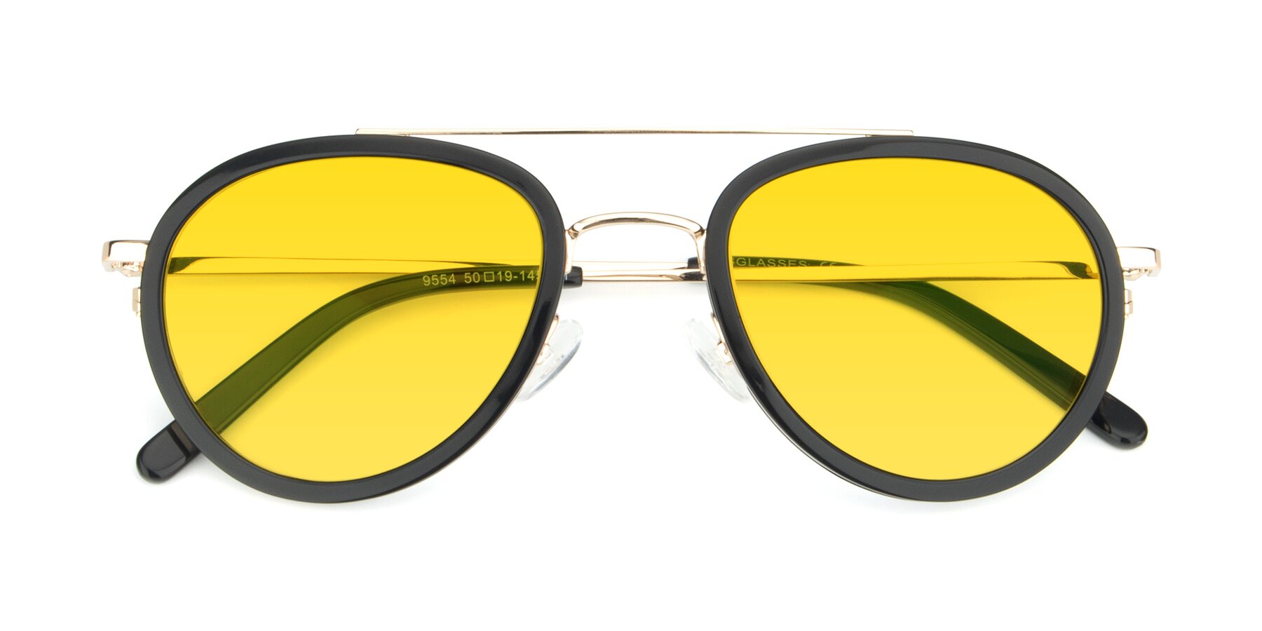 Folded Front of 9554 in Black-Gold with Yellow Tinted Lenses