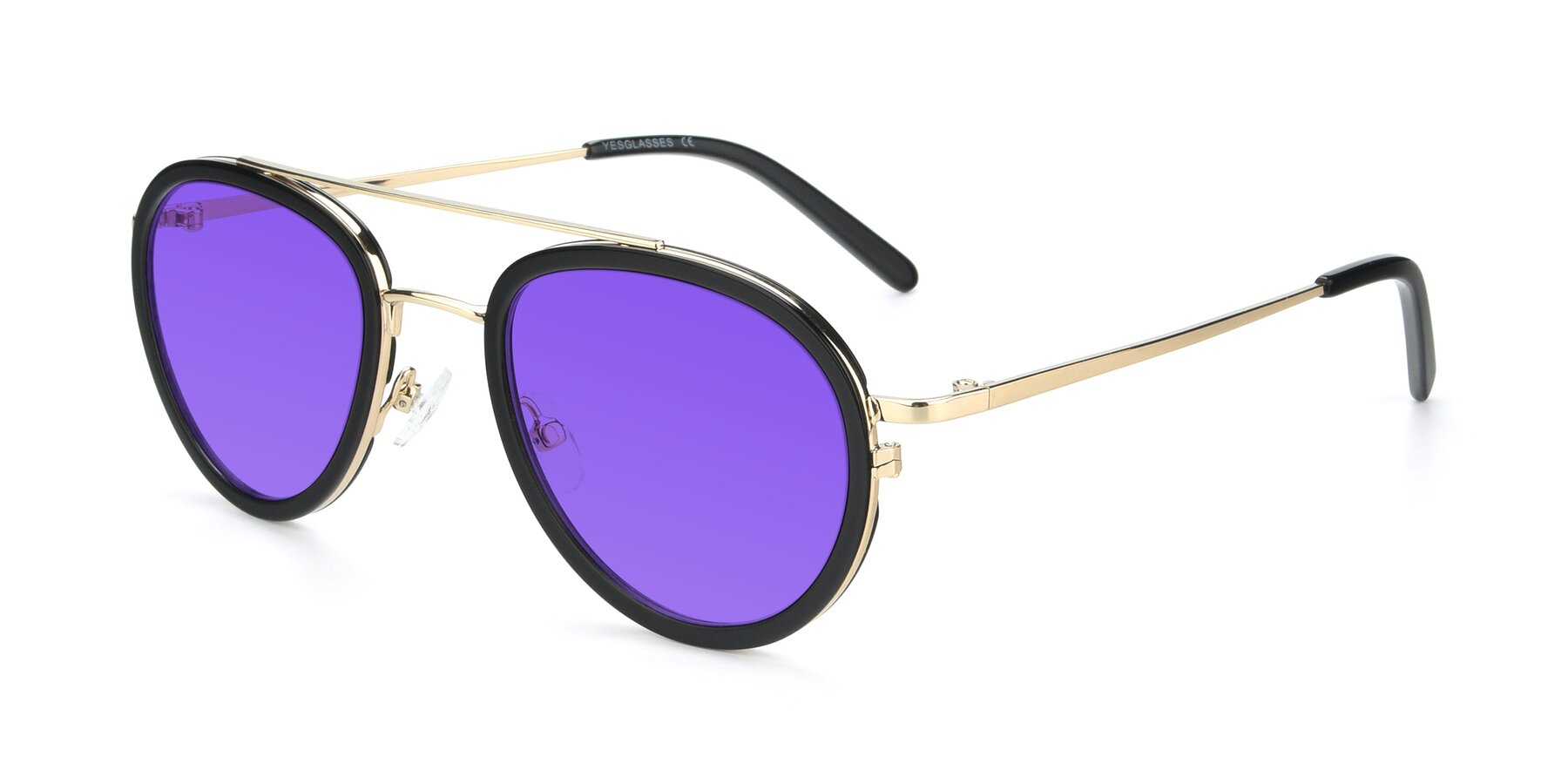 Angle of 9554 in Black-Gold with Purple Tinted Lenses