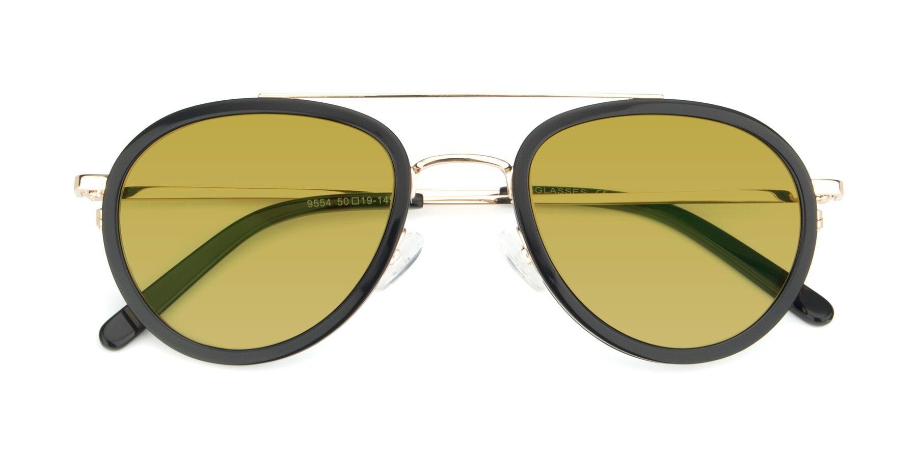 Folded Front of 9554 in Black-Gold with Champagne Tinted Lenses