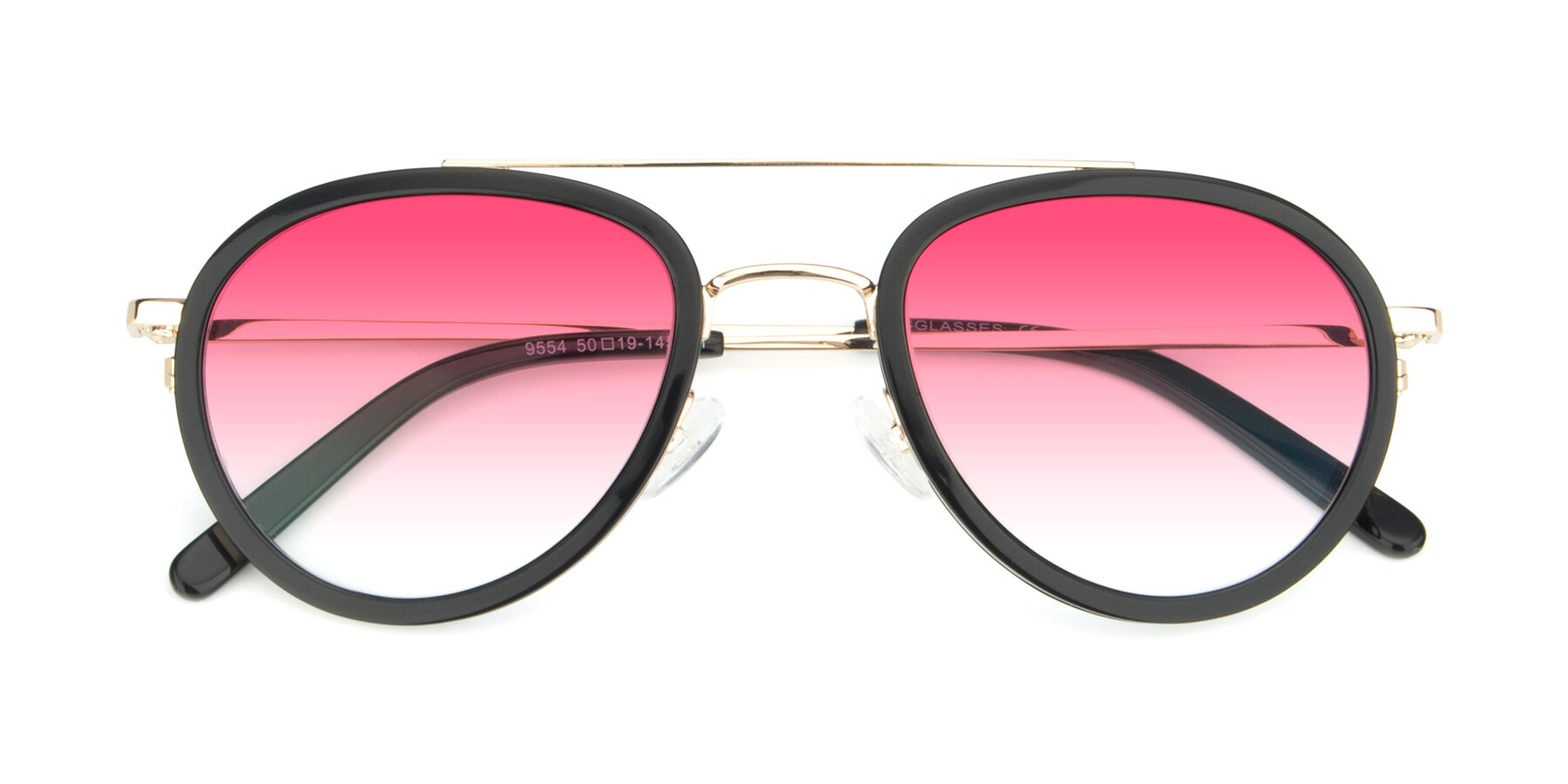 Folded Front of 9554 in Black-Gold with Pink Gradient Lenses