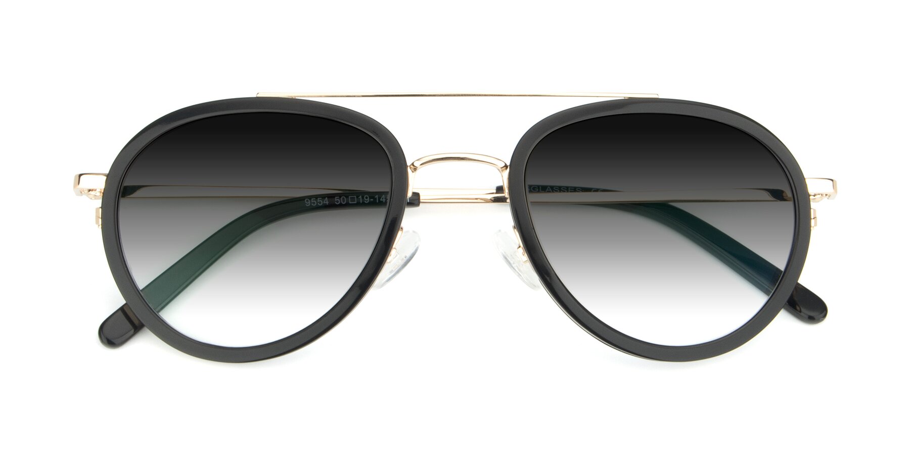 Folded Front of 9554 in Black-Gold with Gray Gradient Lenses