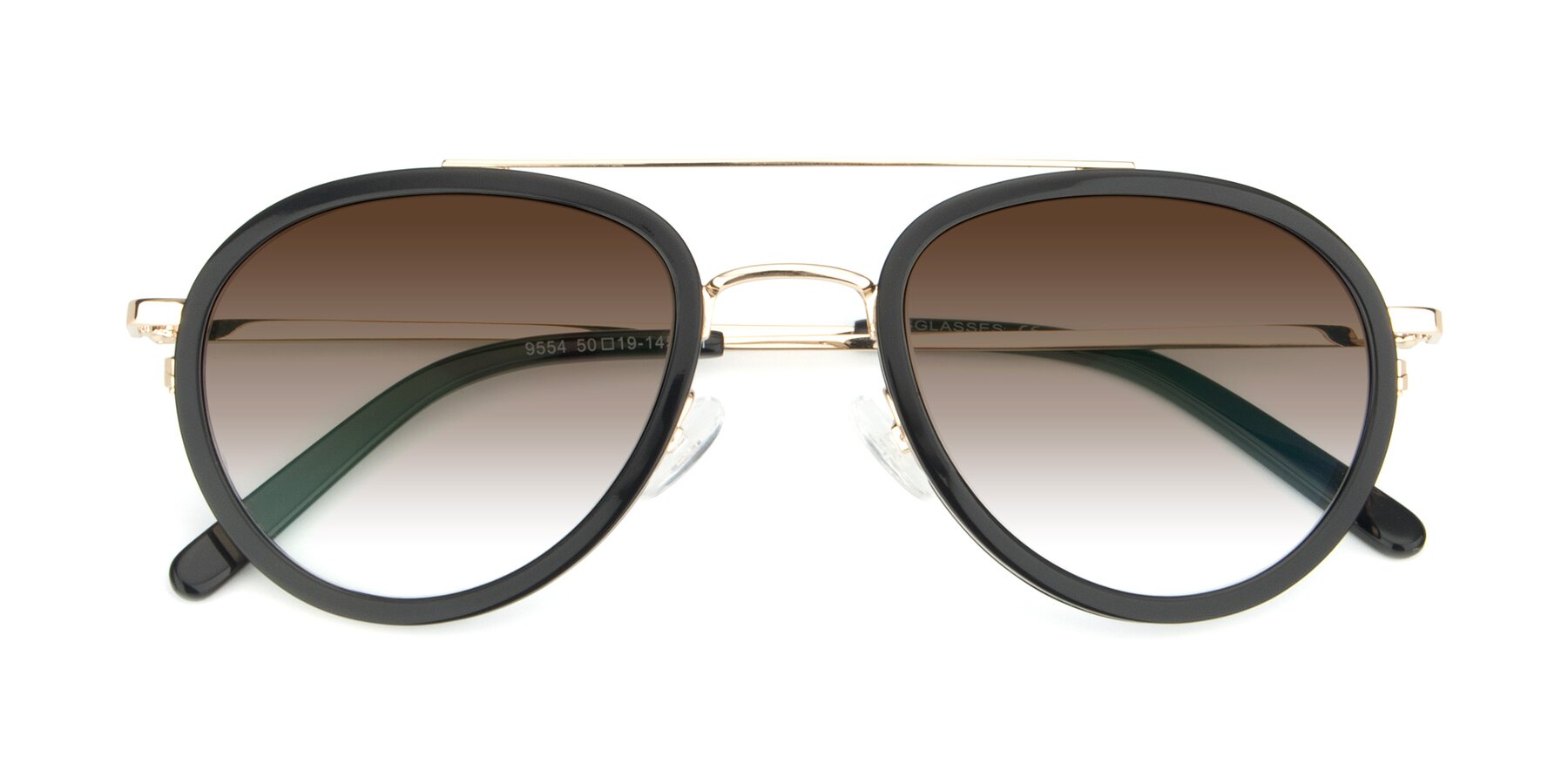 Folded Front of 9554 in Black-Gold with Brown Gradient Lenses