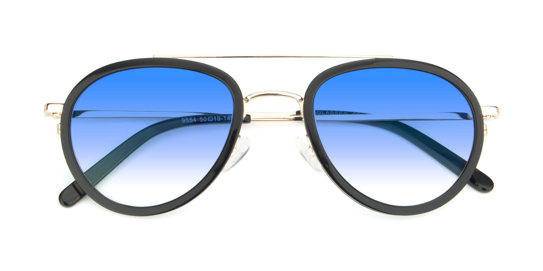 Folded Front of 9554 in Black-Gold with Blue Gradient Lenses
