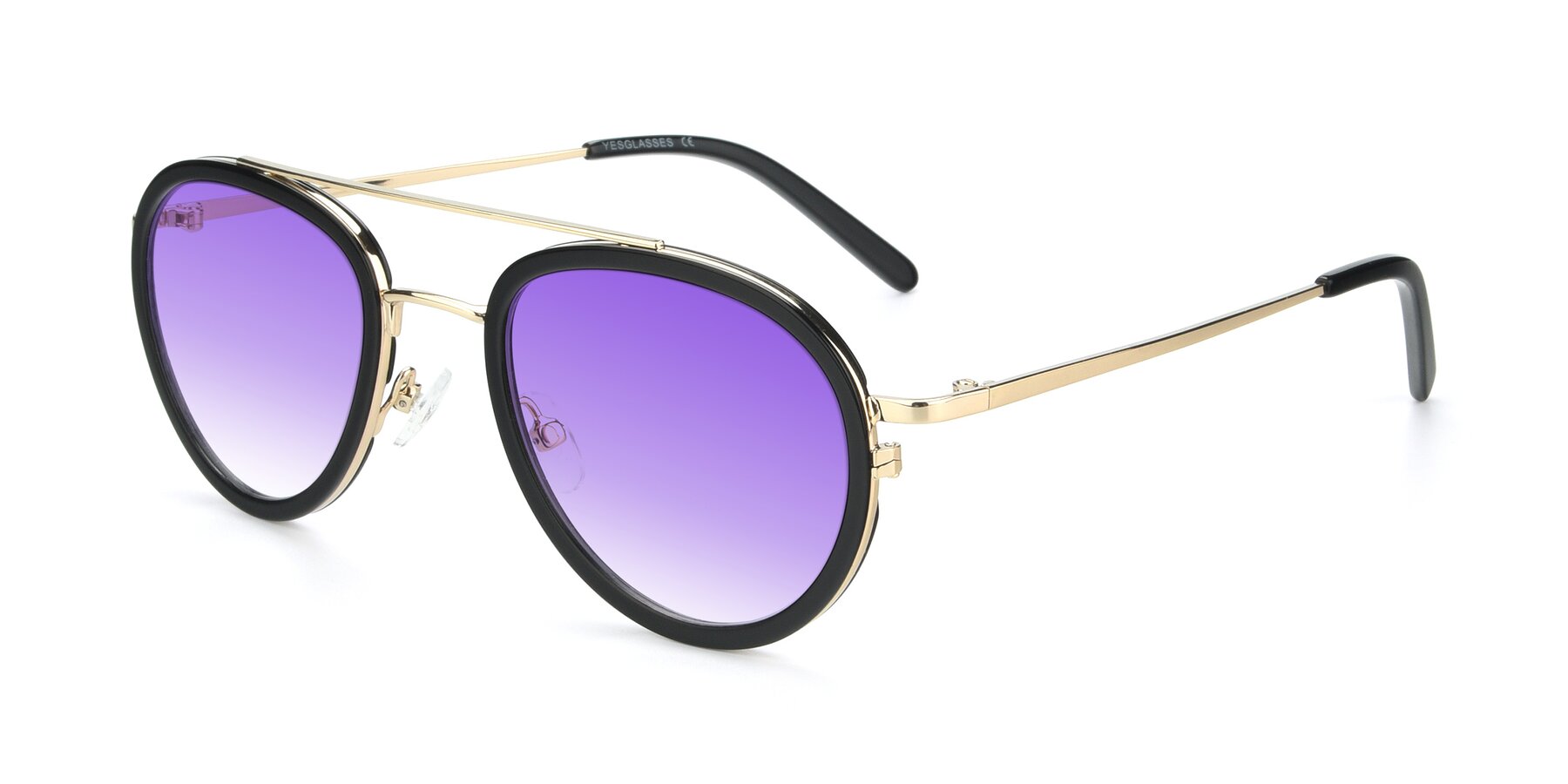 Angle of 9554 in Black-Gold with Purple Gradient Lenses