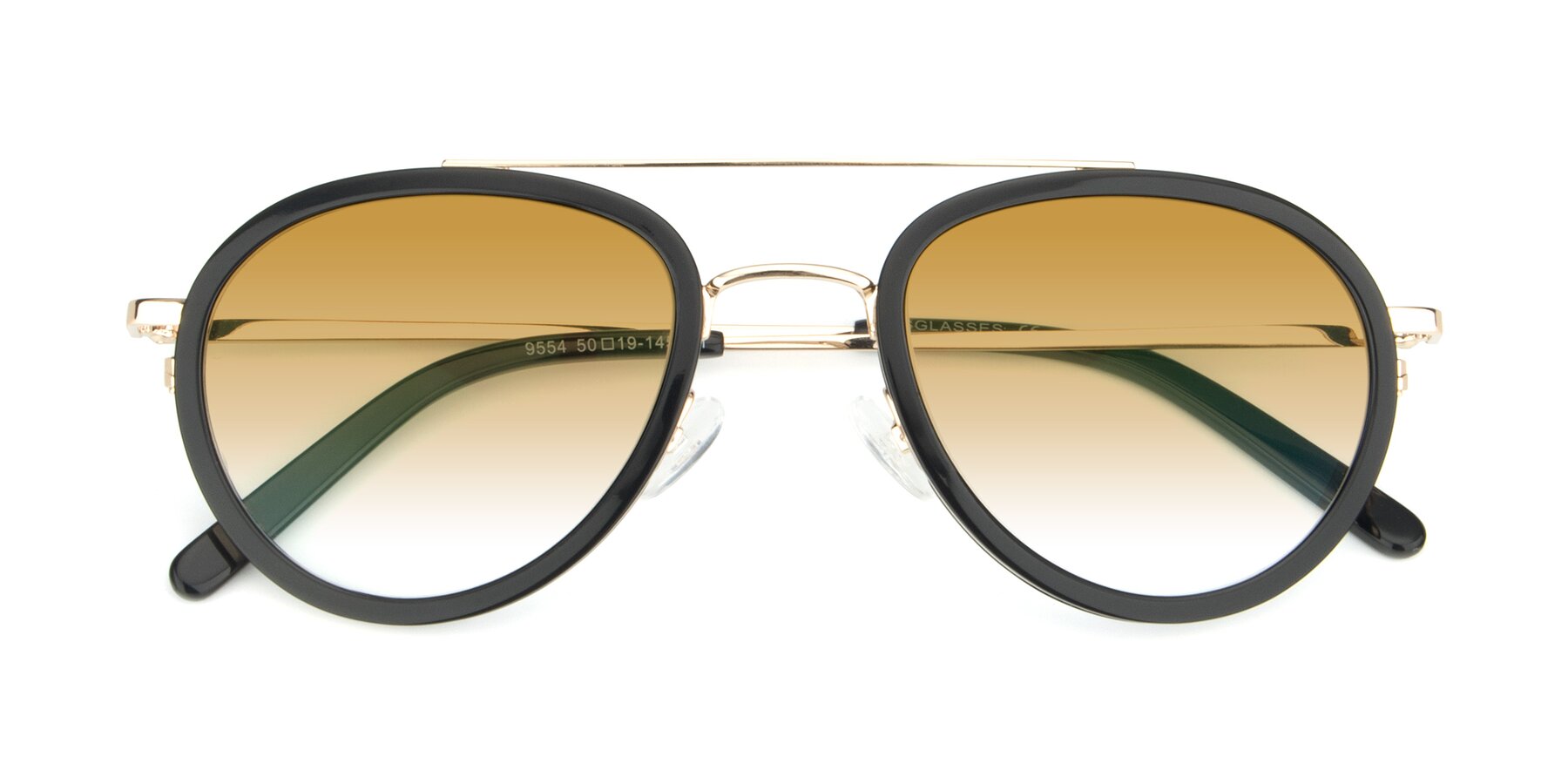 Folded Front of 9554 in Black-Gold with Champagne Gradient Lenses
