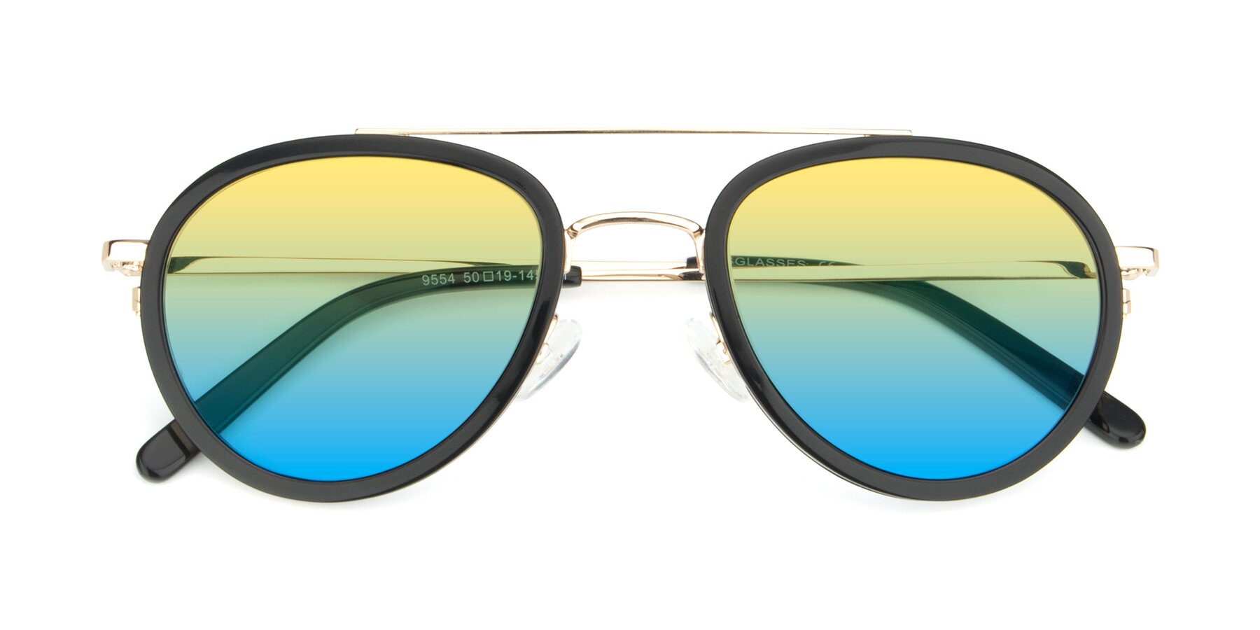 Folded Front of 9554 in Black-Gold with Yellow / Blue Gradient Lenses
