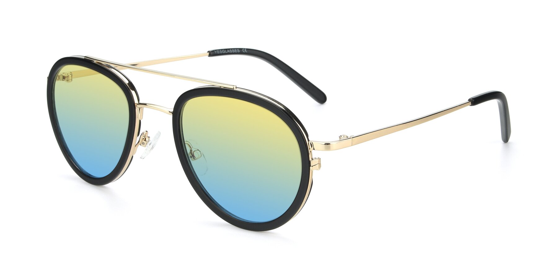Angle of 9554 in Black-Gold with Yellow / Blue Gradient Lenses