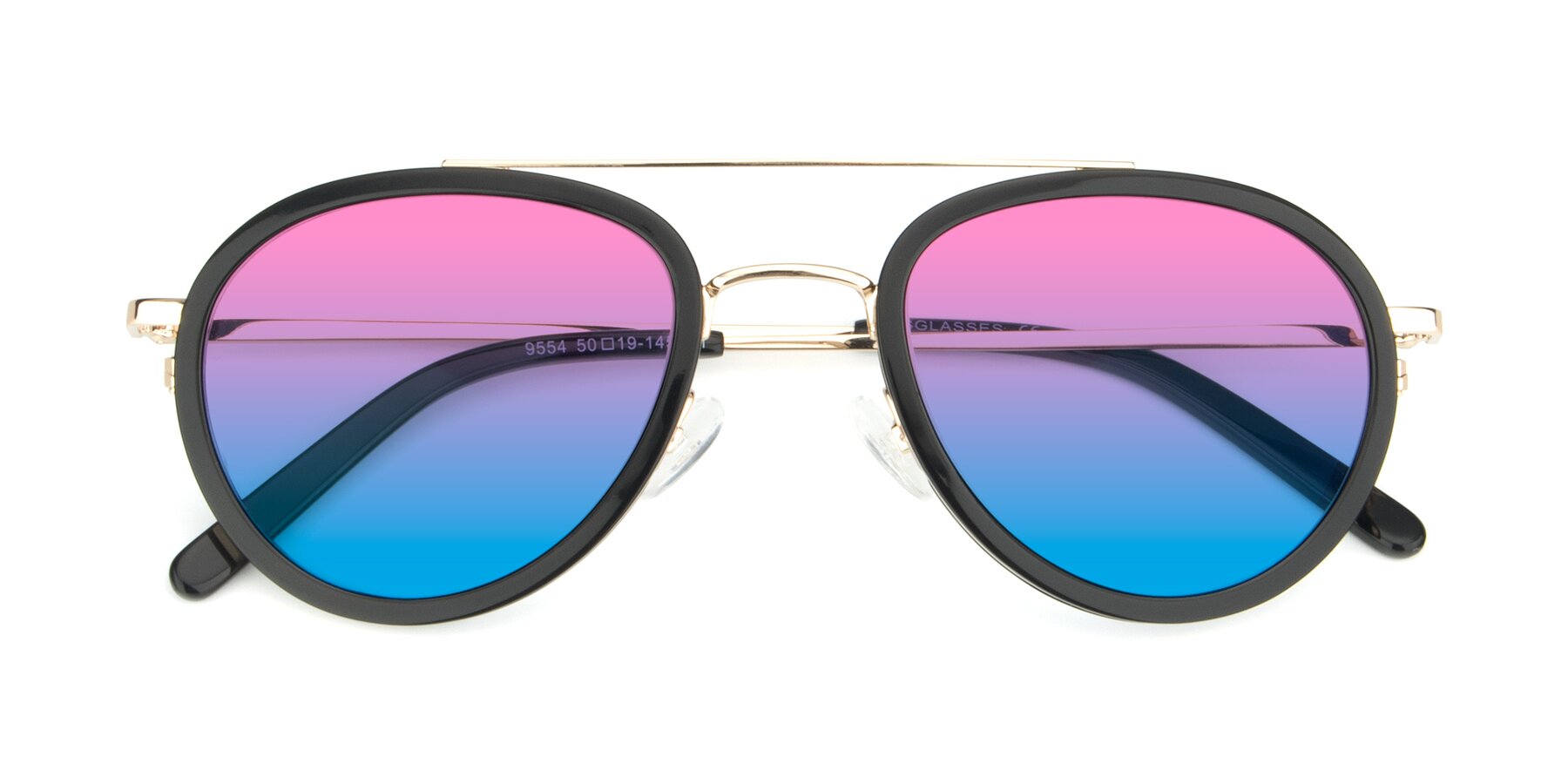 Folded Front of 9554 in Black-Gold with Pink / Blue Gradient Lenses